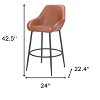 HomeRoots Set of Two 30" Brown And Black Faux Leather And Steel Bar Height Bar Chairs - 3 of 4