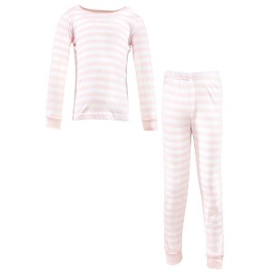 Hudson Baby Infant Girl Cotton Pajama Set, Soft Pink Stripe - 1 of 4