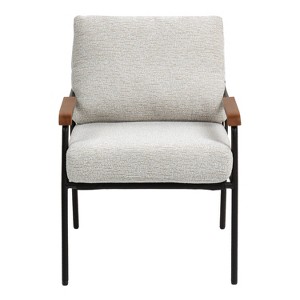 Airsurfer Modern Accent Chair with Natural Wood Armrests, Black Metal Frame, Beige Upholstered Seat, Comfy Lounge Chair for Home, Set of 1 - 1 of 4