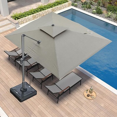 PURPLE LEAF Outdoor Cantilever Umbrellas with Base Large Patio Umbrella Offset Umbrella 360 Degree Rotation