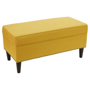 Arcadia Upholstered Nail Button Storage Bench - French Yellow Linen - Skyline Furniture