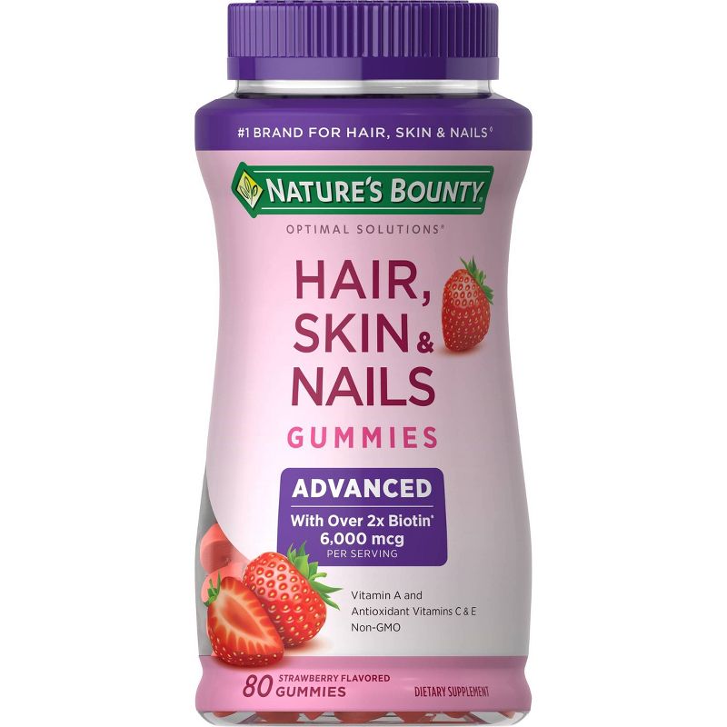 Nature&#39;s Bounty Optimal Solutions Advanced Hair, Skin &#38; Nails Gummies with Biotin - 80ct, 1 of 9