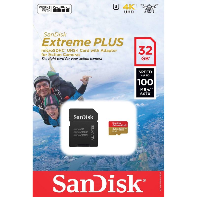 SanDisk Extreme PLUS 32GB microSD Action Camera Card with Adapter, 3 of 4