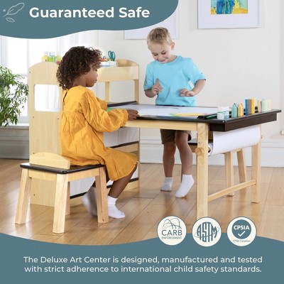 Kids' Wooden Art Center with Storage and Stools