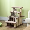PawHut 4 Levels Cat Steps, Pet Stairs Carpeted Ladder, Kitten Tree Climber with Scratching Posts, Hanging Play Ball, Side Step, Brown - 2 of 4