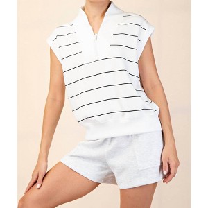 Women's Modal Scuba Stripe Luxe V-neck Sleeveless Top - Plus - RAE MODE - 1 of 4