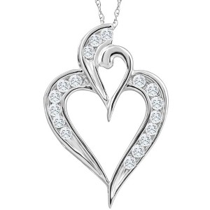 Pompeii3 10K White Gold 1/2Ct TW Real Diamond Heart Pendant Necklace 1" Tall - 1 of 4