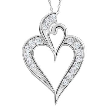 Pompeii3 10K White Gold 1/2Ct TW Real Diamond Heart Pendant Necklace 1" Tall