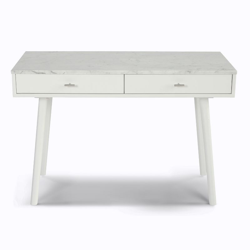 The Bianco Collection Viola 44" Rectangular Italian Carrara White Marble Writing Desk, 1 of 8