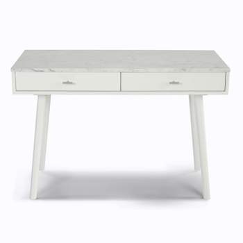 The Bianco Collection Viola 44" Rectangular Italian Carrara White Marble Writing Desk