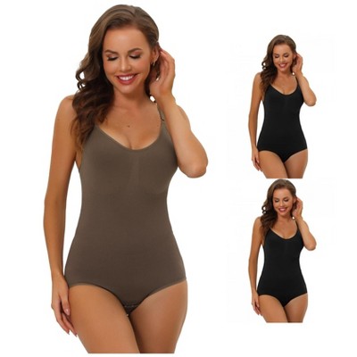 Allegra K Women's Shaping Tummy Control Adjustable Straps Sculpting Leotard 3 Packs