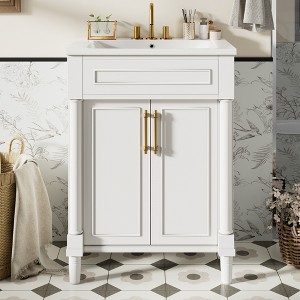 ModernLuxe 24" Bathroom Vanity with Integrated Ceramic Sink & 2-Door Cabinet, Space-Saving Design Cabinet, 200LBS Capacity, Green/White - 1 of 4