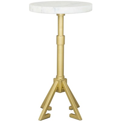 White Marble and Gold Metal Round Accent Table
