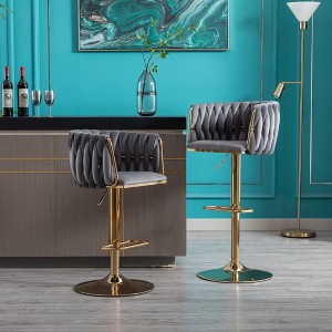 Velvet Bar Stools Set of 2 with Adjustable Height, 360¡ã Swivel, Footrest, and Metal Legs for Kitchen, Bar, or Restaurant - 1 of 4