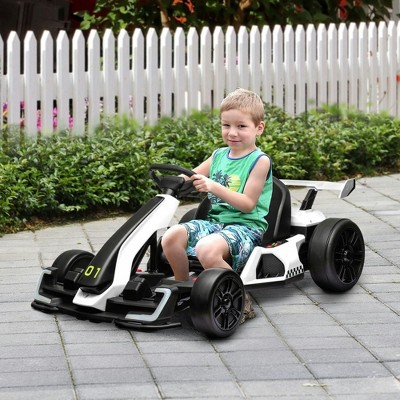 Resenkos Electric Ride-on Kart,24V 7.5 MPH Electric Go Kart with Adjustable Seat, Drifting Car Battery Powered Ride on Toy, White
