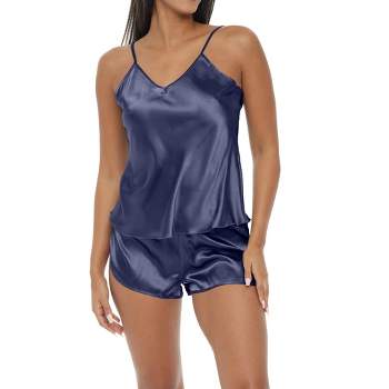Cheibear Women's Satin Lingerie Lace Trim Cami Tops With Shorts V