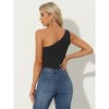 Allegra K Women's Leotard One Shoulder Ribbed Knit Slim Fit Tank Bodysuit - 3 of 4