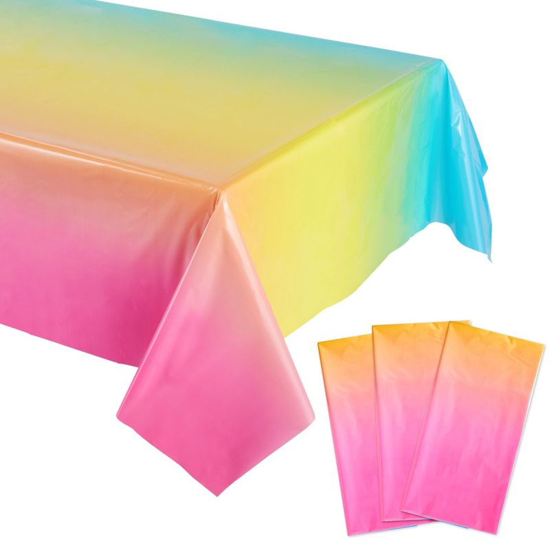 Sparkle and Bash 3 Pack Ombre Plastic Tablecloths for Parties, Rainbow Table Cover (54 x 108 in), 1 of 10