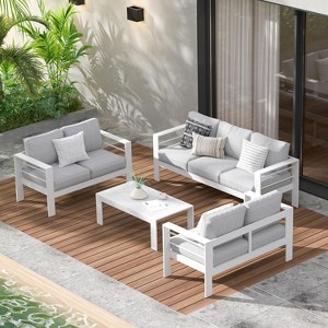 Heynemo Aluminum Outdoor Patio Furniture Set, Outdoor Sectional Metal Sofa with 5'' Cushion & Coffee Table for Balcony, Garden - 1 of 4