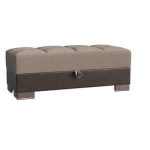 HomeRoots 52" Sand and Brown Chenille And Faux Leather Storage Ottoman - 1 of 4