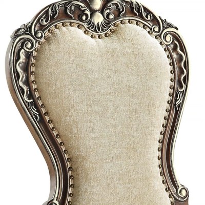 Antique Oak and Gray Chenille Upholstered Side Chair with Nailhead Trim