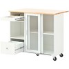 Kitchen Island Cart with Drop Leaf, Kitchen Cart On Wheels with LED Light, 2 Fluted Glass Doors, 1 Flip Cabinet Door, Adjustable Shelf, 2 Drawers - 3 of 4