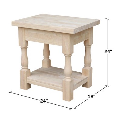Tuscan Solid Wood Rectangular End Table - Unfinished