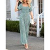 Women's Summer Smocked Jumpsuits Casual Square Neck Short Sleeve High Waist Wide Leg Rompers with Pockets - 2 of 4