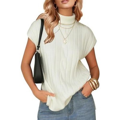 EXLURA EXLURA Women's Turtleneck Sleeveless Sweater Vest Casual Short Cap Sleeve Knit Pullover Tank Tops 2025 Fashion Fall Clothes