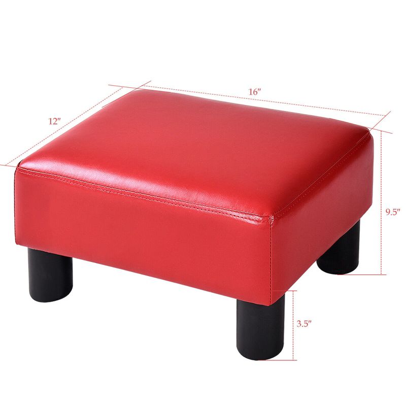 Costway PU Leather Ottoman Rectangular Footrest Small Stool w/ Padded Seat White/Black/Red, 3 of 10