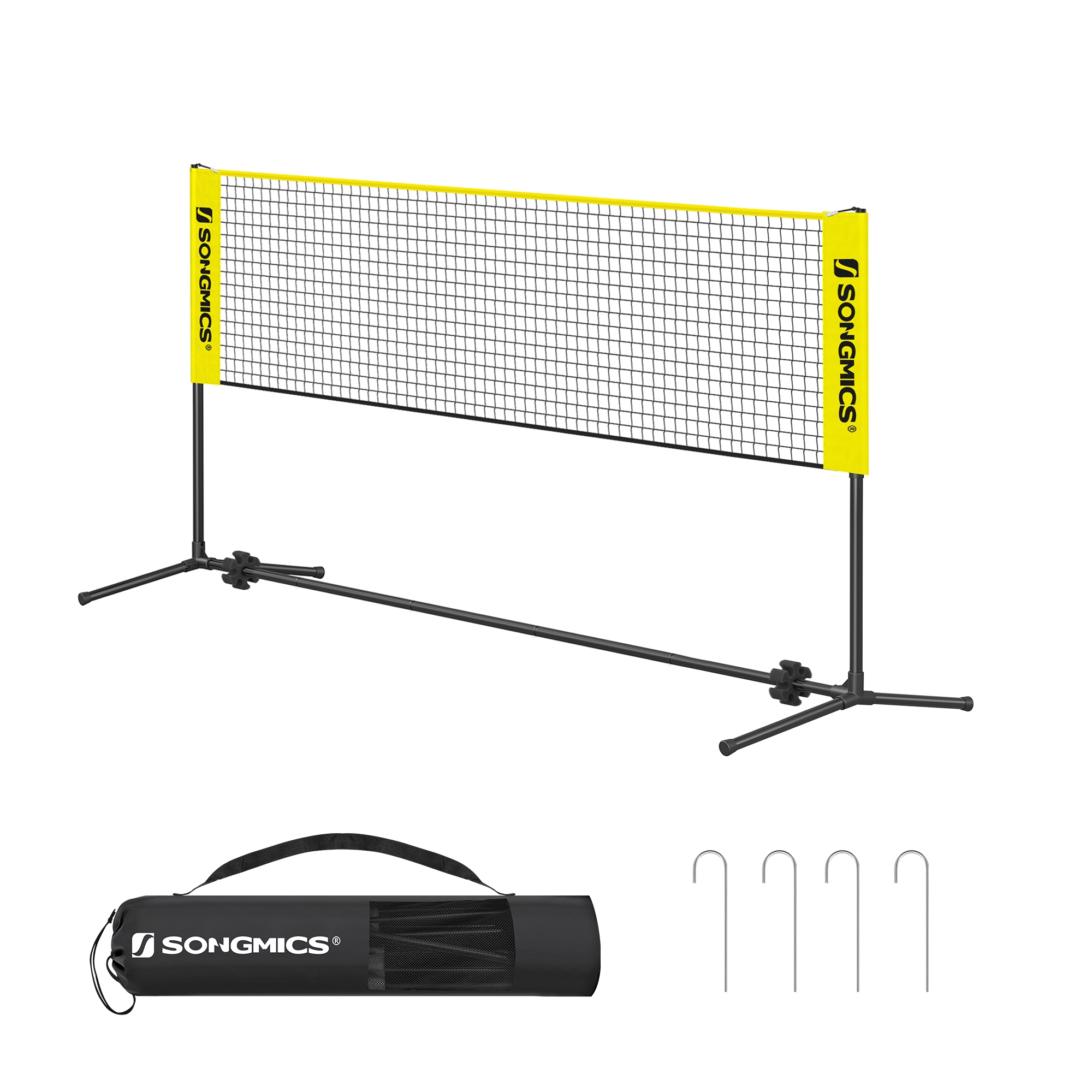 Adjustable 10ft Badminton Volleyball Pickleball Net for Kids Adults, Portable Nylon Training Net with Poles, Indoor Outdoor Sports, Yellow