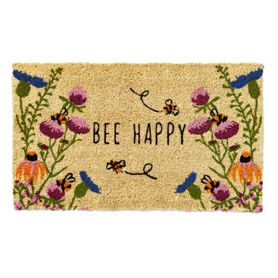 TAG 1'6" x 2'6"  Bee Happy Wildflower Coir Mat Rectangle Indoor and Outdoor Coir Door Welcome Mat