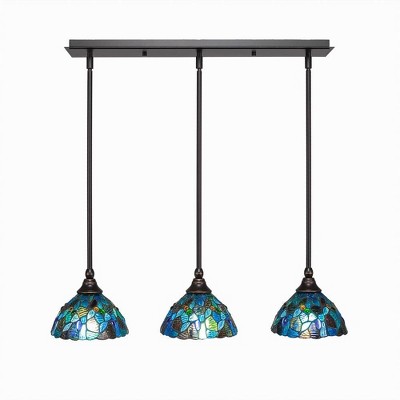 Toltec Lighting Any 3 - Light Chandelier in  Dark Granite with 7" Blue Mosaic Art Glass Shade