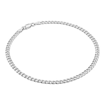 KISPER Solid 925 Sterling Silver Italian 3.5mm Diamond-Cut Cuban Link Curb Chain Anklet for Women - Made in Italy