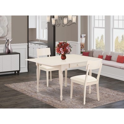 East West Furniture 3Pc Dining Table Set Includes a Dining Room Table & 2 Wooden Dining Chairs with Faux Leather Seat,  Ladder Back Chairs-White