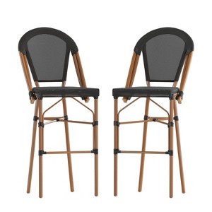 Merrick Lane Mael Set of Two Stacking Bistro Style Bar Stools with Textilene Backs and Seats and Metal Frames for Indoor/Outdoor Use - 1 of 4