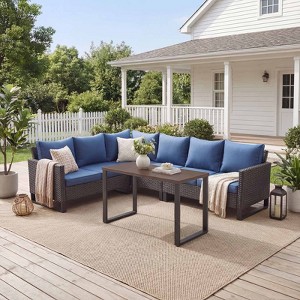 Buenhomino Patio Furniture Set 4 Piece, Wicker Rattan Sofa Couch with Thick Cushion and Coffee Table, L Shape All Weather Outdoor Conversation Set - 1 of 4