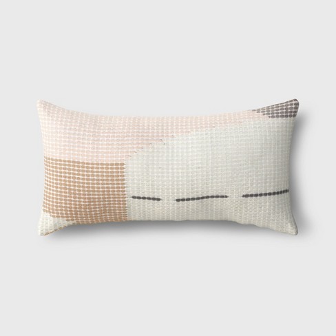 Soft Colorblock Woven Outdoor Lumbar, Light Pink Outdoor Throw Pillows