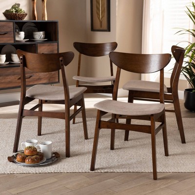 Set of 4 Light Beige Cane and Wood Dining Chairs