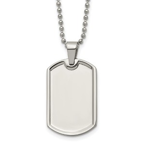 Black Bow Jewelry Men's Stainless Steel Polished Medium Dog Tag Necklace, 20 Inch - 1 of 4