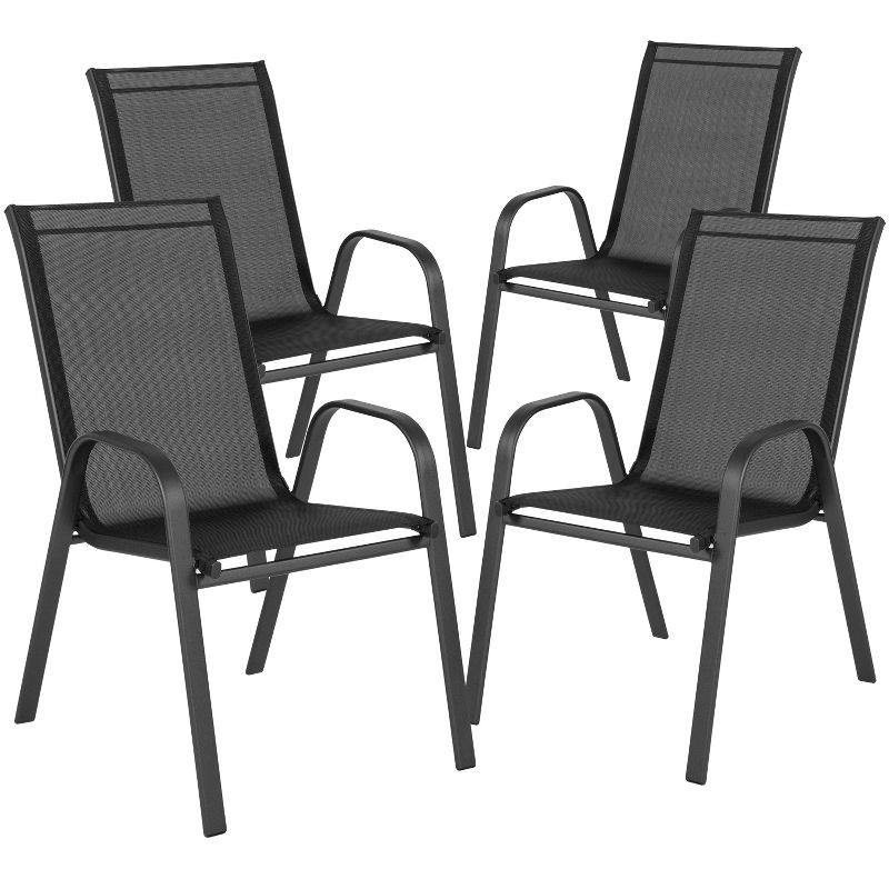 Emma and Oliver 4 Pack Outdoor Stack Chair with Flex Comfort Material - Patio Stack Chair, 1 of 15