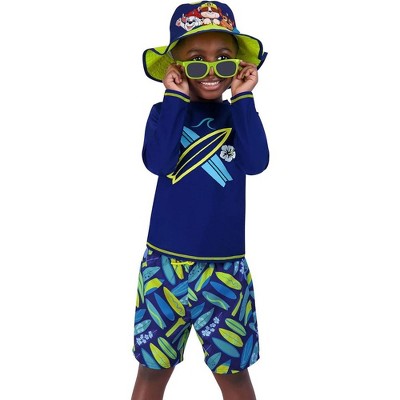Nickelodeon Paw Patrol Boy's 4-Piece Kids Set, Long Sleeves Rash Guard Swim Shorts, Sunglasses & Bucket Hat (Size 4T) — фото 2