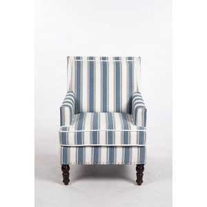 APRILSOUL Upholstered Accent Chair, Vintage Armchair, Blue and White Striped Linen Fabric, Nailhead Trim, Living Room - 1 of 4