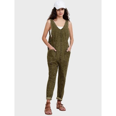 EXLURA Womens High Roller Denim Bib Jumpsuits Casual Loose Overalls Baggy Jeans Romper with Pockets Outfits