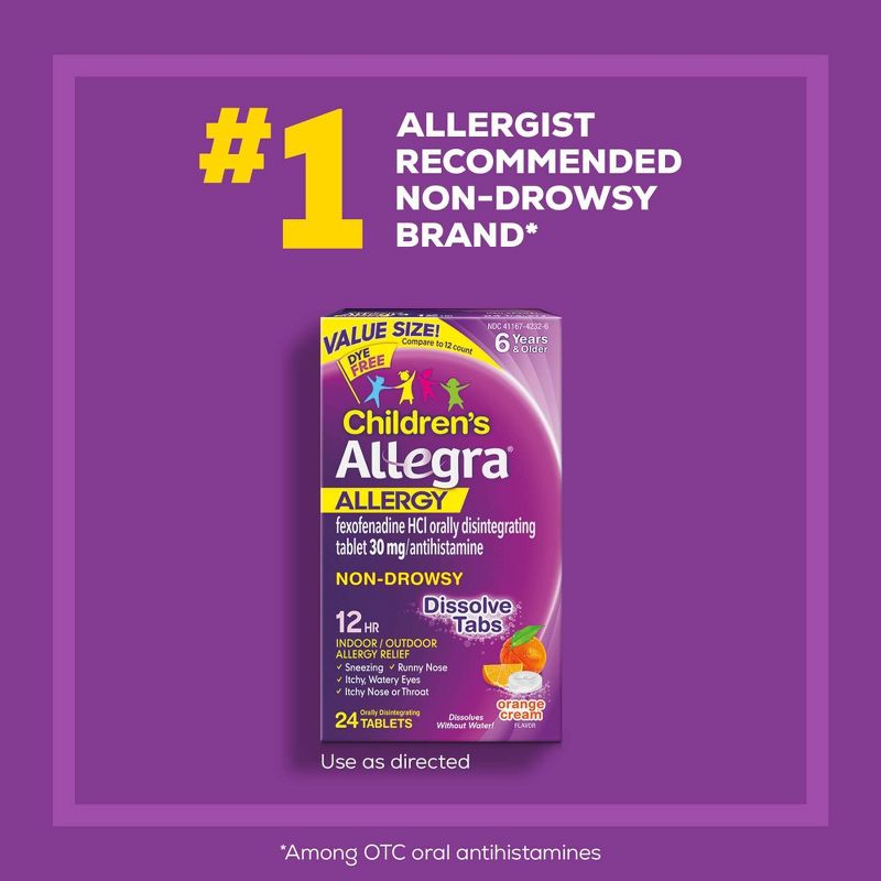 Children's Allegra Allergy Relief Dissolving Tablets - Fexofenadine Hydrochloride - Orange Cream - 24ct, 5 of 10