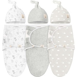 3-Pack Organic Baby Swaddle Sleep Sacks with Knot Hats, Newborn Baby Swaddles Wrap 0-3 Months, Ergonomic Wearable Blanket - 1 of 4