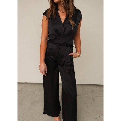 Women's Satin Belted Jumpsuit - GLAM
