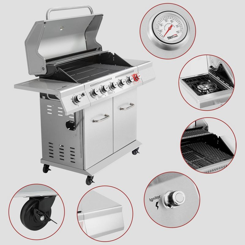 RoyalGourmet  TG6402S Stainless Steel Outdoor BBQ Gas Grill Premier 6-Burner with Sear Burner, 3 of 9