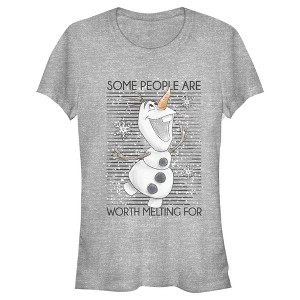 Juniors Womens Frozen Olaf Some People Are Worth Melting For T-Shirt - 1 of 3