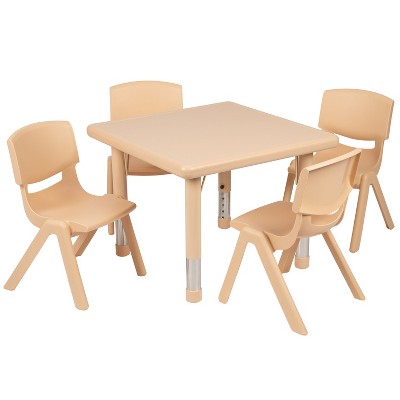 Emma And Oliver 24 Square Natural Plastic Height Adjustable Activity Table  Set With 4 Chairs : Target